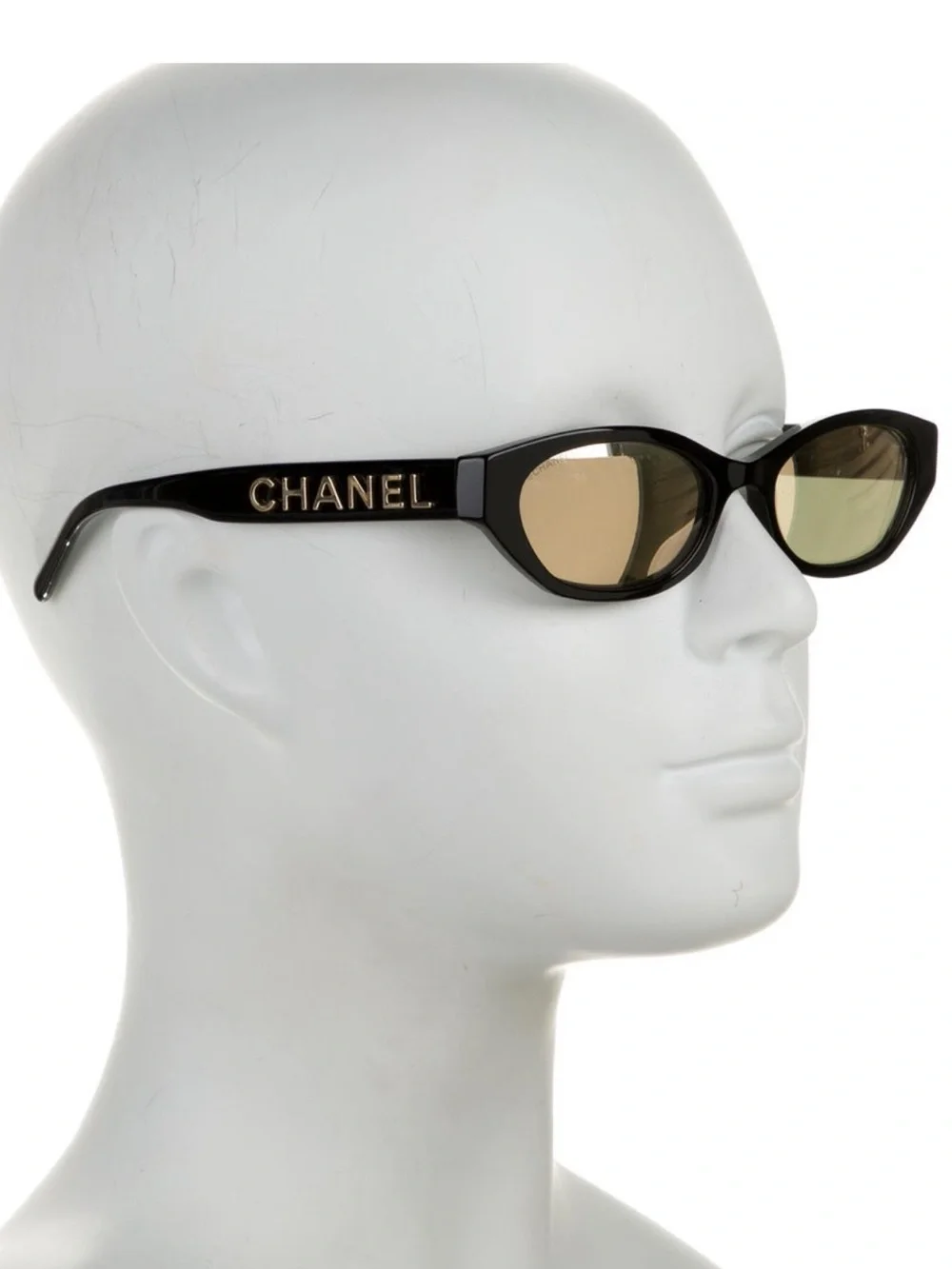 CHANEL Black Frame Sunglasses with 24k Gold Logo and Lenses